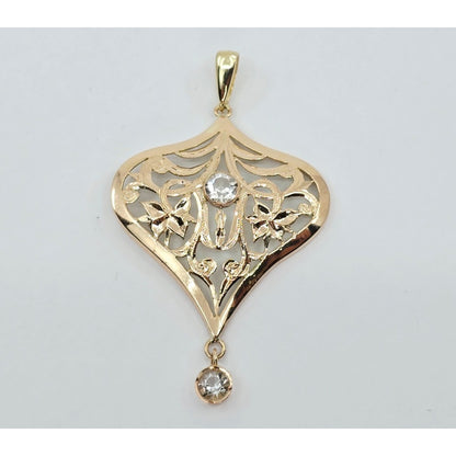 Vintage 14K Yellow Gold Diamond Cut Drop Dangle Charm Pendant
