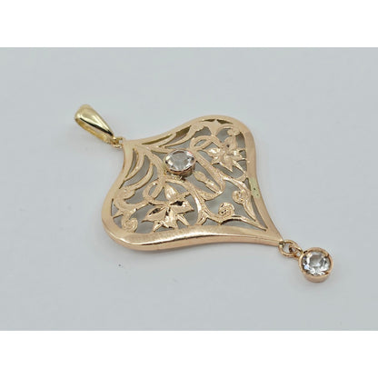 Vintage 14K Yellow Gold Diamond Cut Drop Dangle Charm Pendant