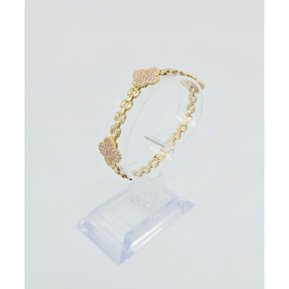 10K Yellow Gold Four Leaf Clover Rolex Link Chain CZ Bracelet