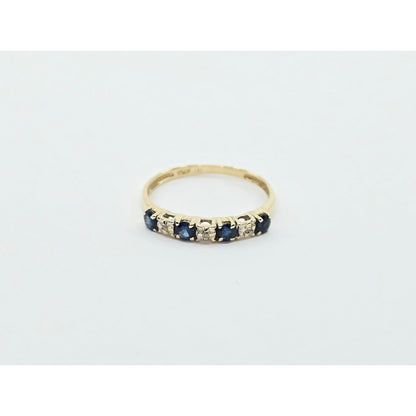 10K Yellow Gold Single Row Sapphire & Diamond Ring