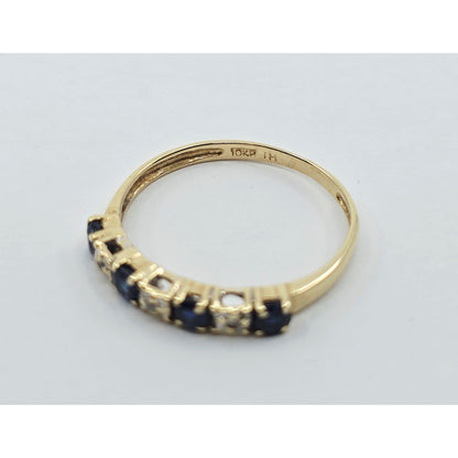 10K Yellow Gold Single Row Sapphire & Diamond Ring