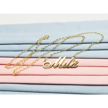 14K Yellow Gold Initial Name "Mila" Charm Pendant Cable Link Chain Necklace