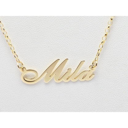 14K Yellow Gold Initial Name "Mila" Charm Pendant Cable Link Chain Necklace