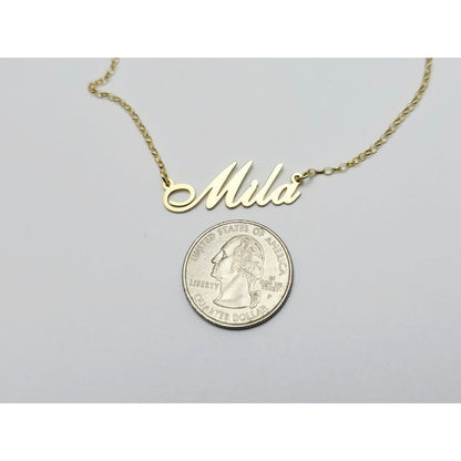 14K Yellow Gold Initial Name "Mila" Charm Pendant Cable Link Chain Necklace