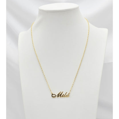 14K Yellow Gold Initial Name "Mila" Charm Pendant Cable Link Chain Necklace