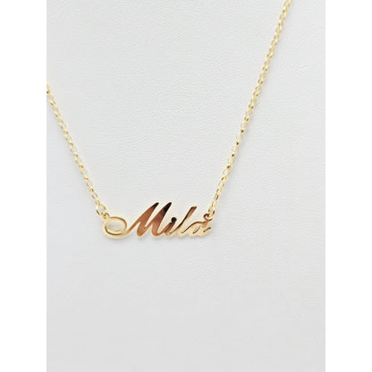 14K Yellow Gold Initial Name "Mila" Charm Pendant Cable Link Chain Necklace