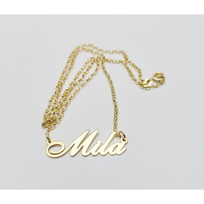 14K Yellow Gold Initial Name "Mila" Charm Pendant Cable Link Chain Necklace