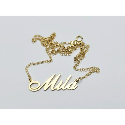 14K Yellow Gold Initial Name "Mila" Charm Pendant Cable Link Chain Necklace