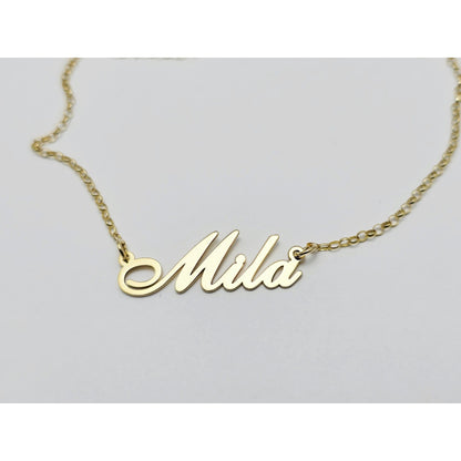 14K Yellow Gold Initial Name "Mila" Charm Pendant Cable Link Chain Necklace