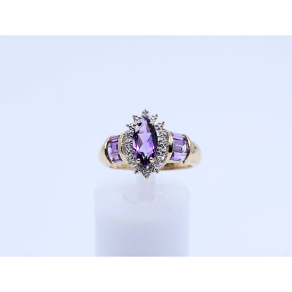 10K Yellow Gold Amethyst & Diamond Ring