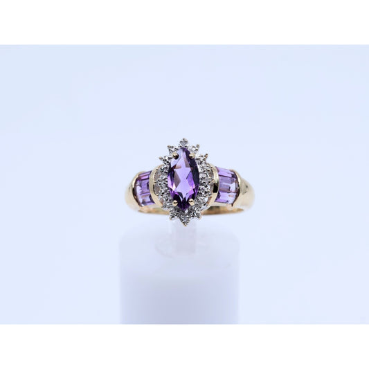 10K Yellow Gold Amethyst & Diamond Ring