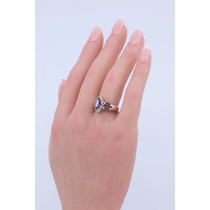 10K Yellow Gold Amethyst & Diamond Ring