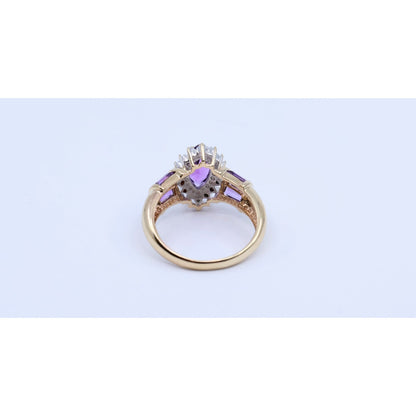 10K Yellow Gold Amethyst & Diamond Ring