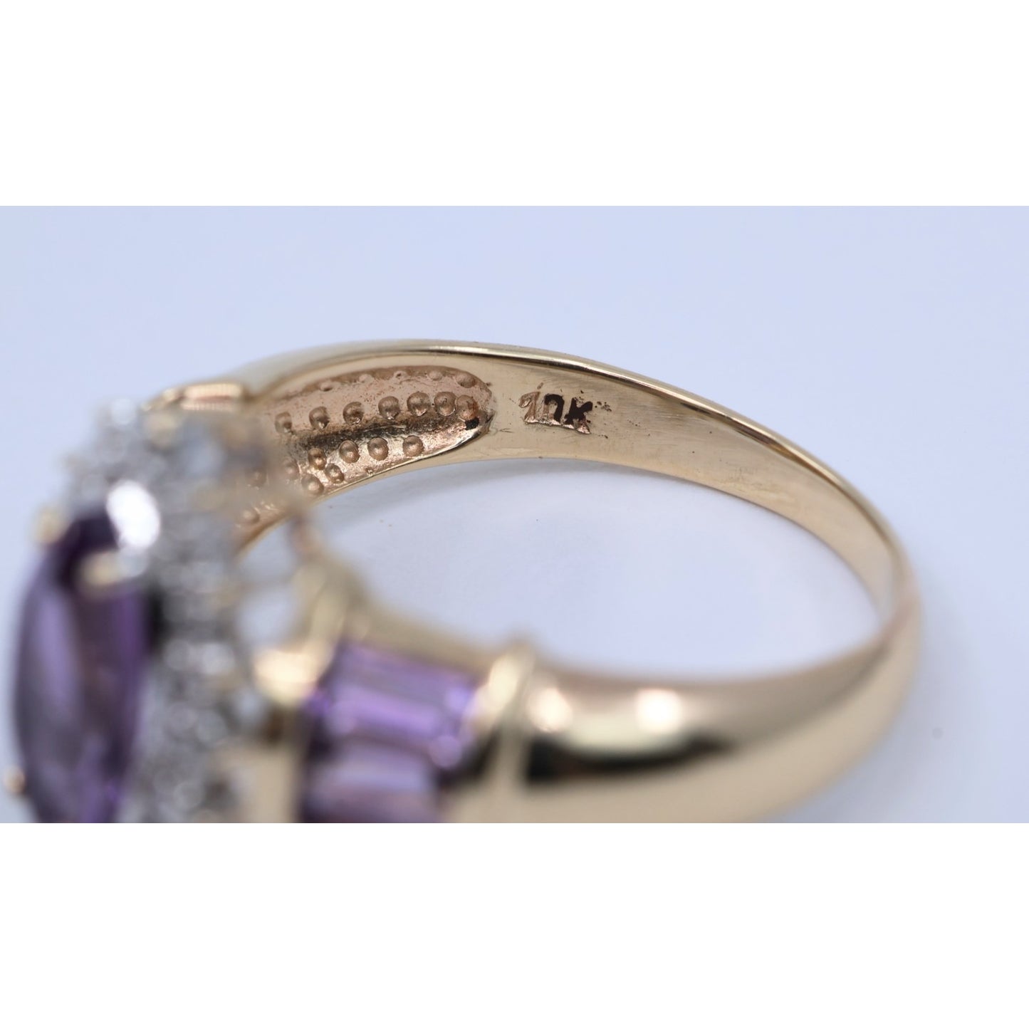 10K Yellow Gold Amethyst & Diamond Ring