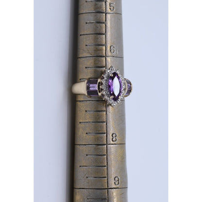 10K Yellow Gold Amethyst & Diamond Ring