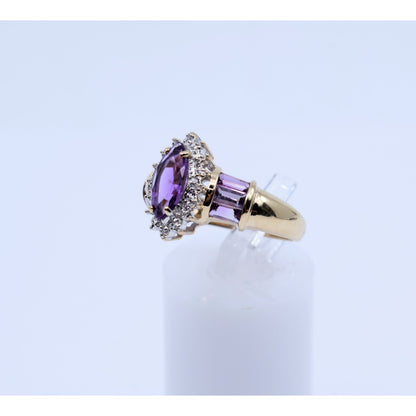 10K Yellow Gold Amethyst & Diamond Ring