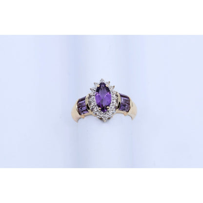 10K Yellow Gold Amethyst & Diamond Ring