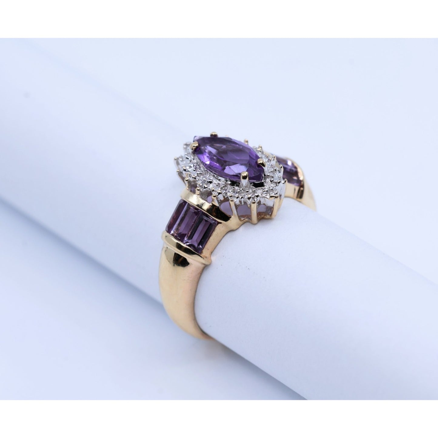10K Yellow Gold Amethyst & Diamond Ring