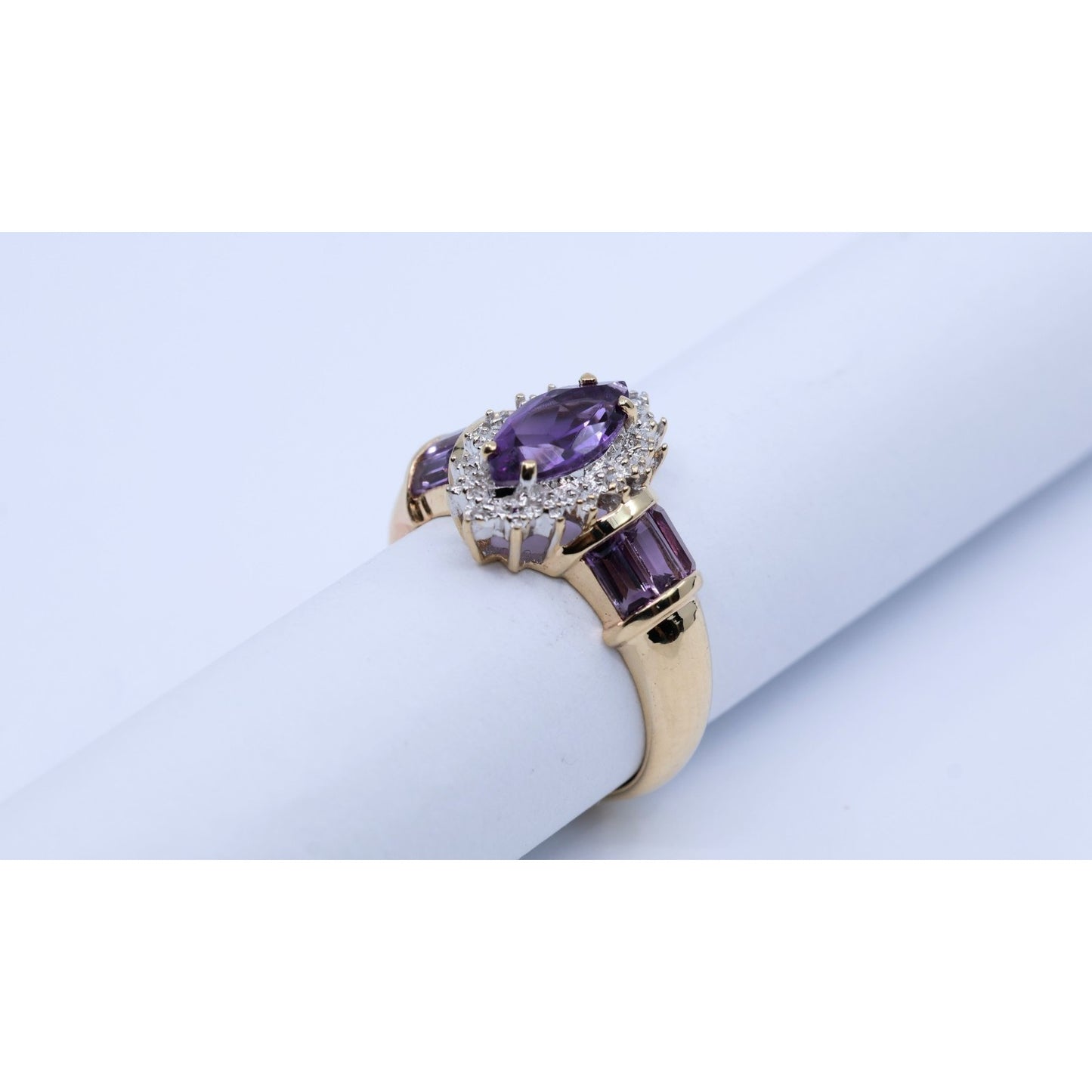 10K Yellow Gold Amethyst & Diamond Ring