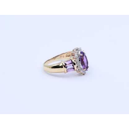 10K Yellow Gold Amethyst & Diamond Ring