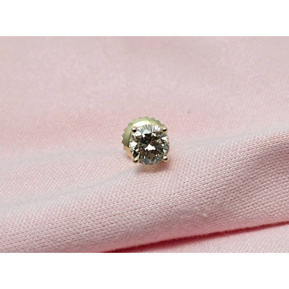 Single 14K Yellow Gold Round Diamond Screw Back Stud Earring