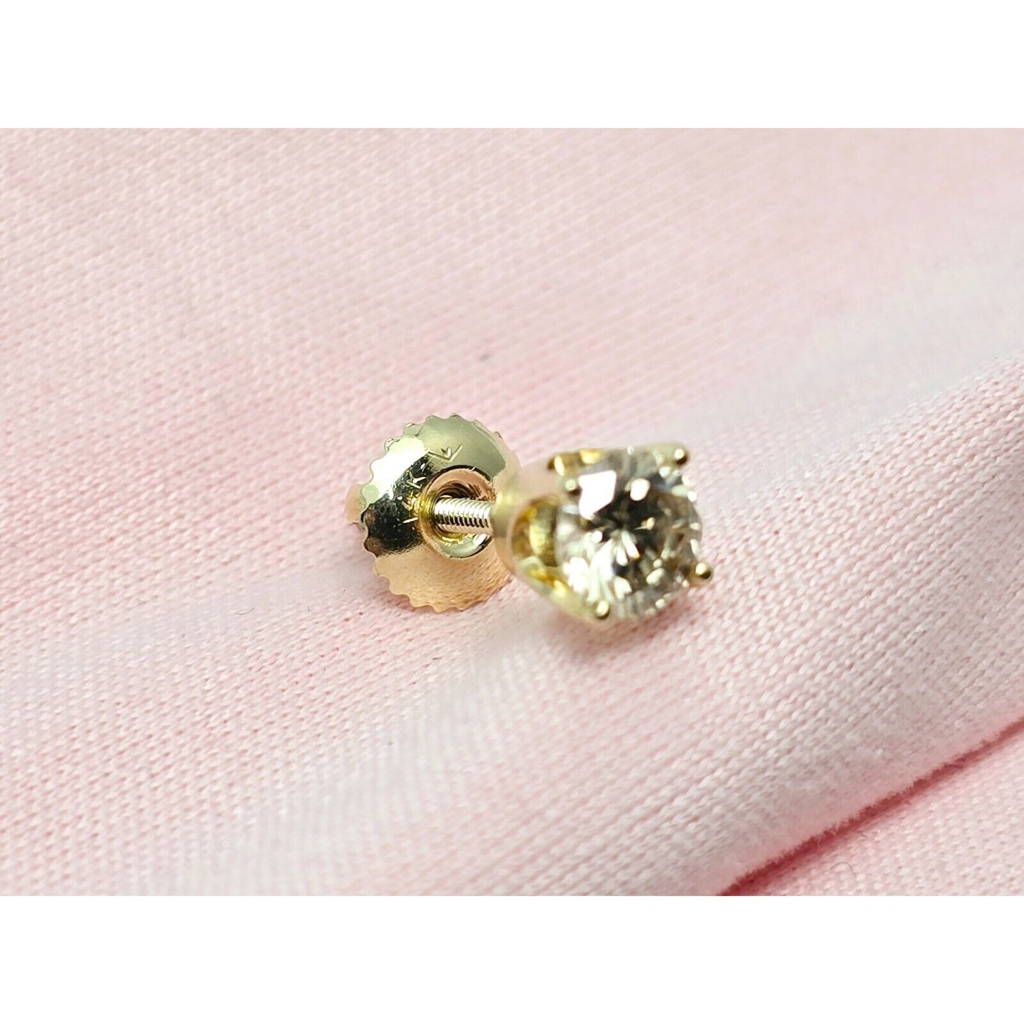 Single 14K Yellow Gold Round Diamond Screw Back Stud Earring