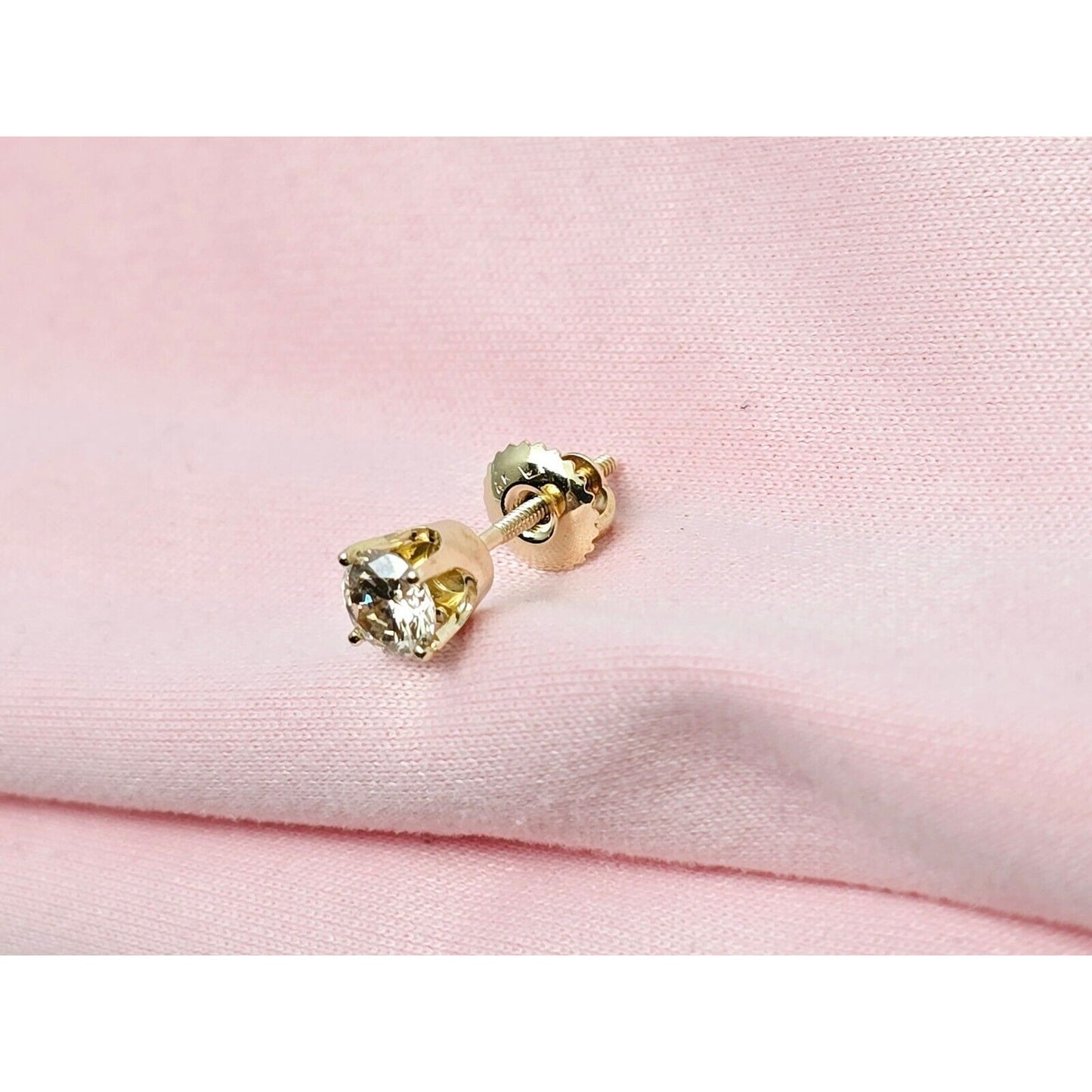 Single 14K Yellow Gold Round Diamond Screw Back Stud Earring