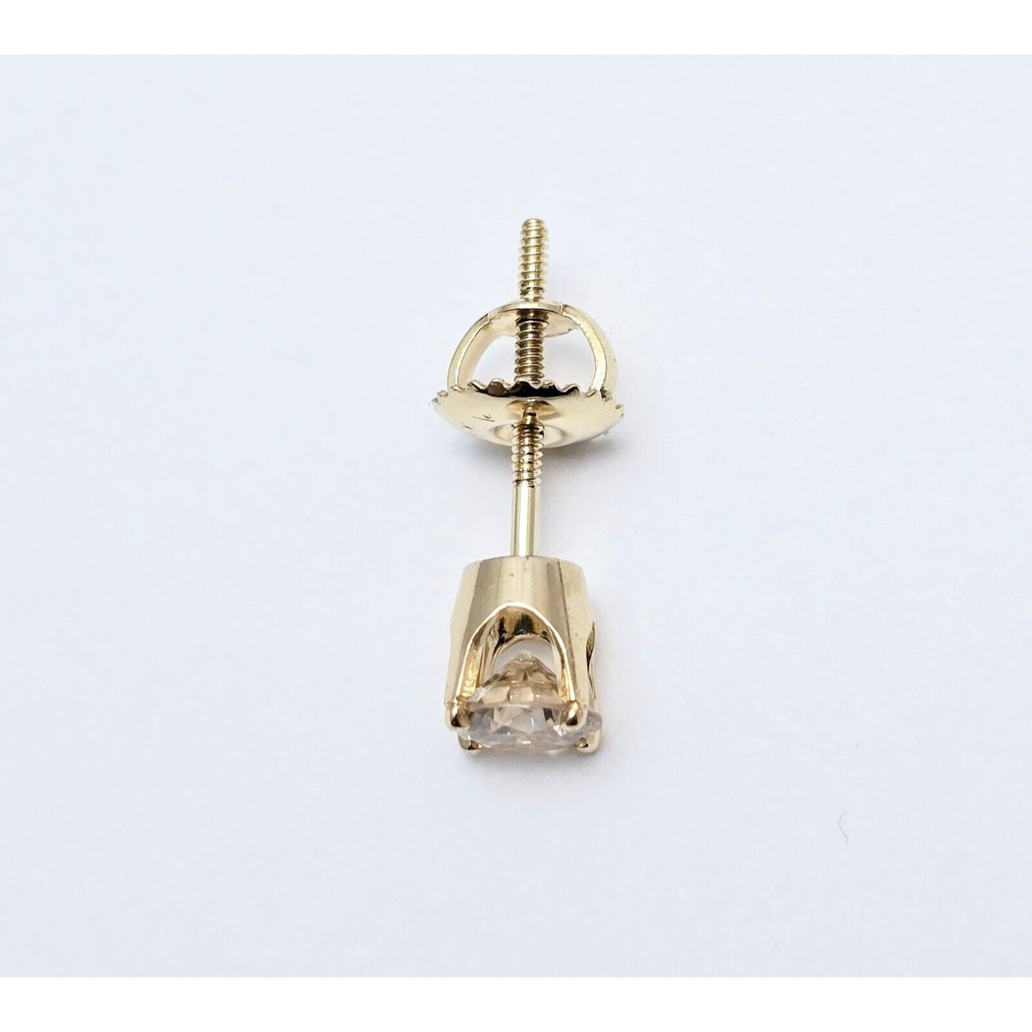Single 14K Yellow Gold Round Diamond Screw Back Stud Earring