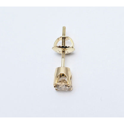 Single 14K Yellow Gold Round Diamond Screw Back Stud Earring