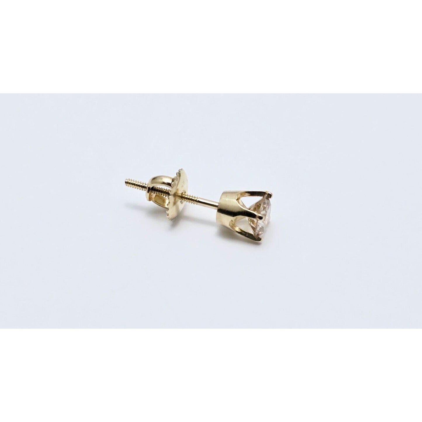 Single 14K Yellow Gold Round Diamond Screw Back Stud Earring