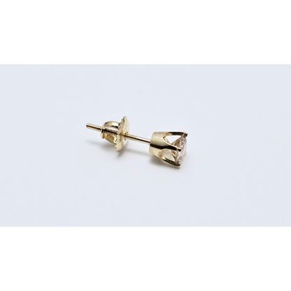 Single 14K Yellow Gold Round Diamond Screw Back Stud Earring