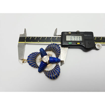 Large 14K Two Tone Gold Lapis Lazuli & Diamond Flower Charm Pendant