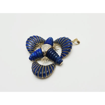 Large 14K Two Tone Gold Lapis Lazuli & Diamond Flower Charm Pendant