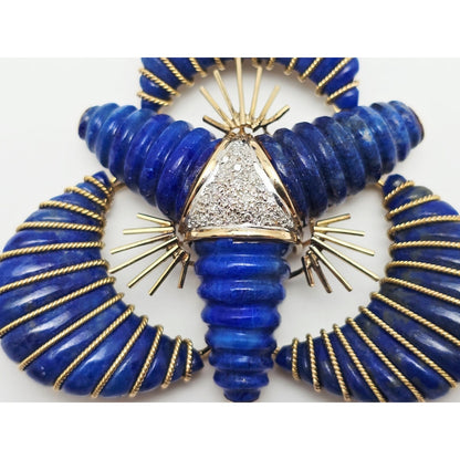 Large 14K Two Tone Gold Lapis Lazuli & Diamond Flower Charm Pendant