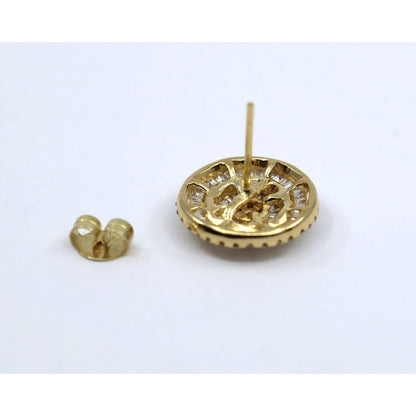 Single 18K Yellow Gold Baguette & Round Diamond Stud Earring