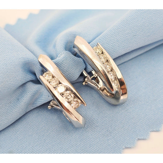 14K White Gold Diamond French Clip Earrings