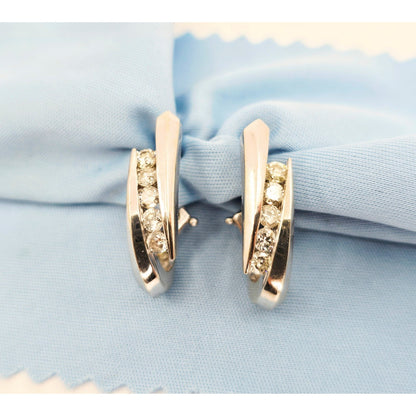 14K White Gold Diamond French Clip Earrings