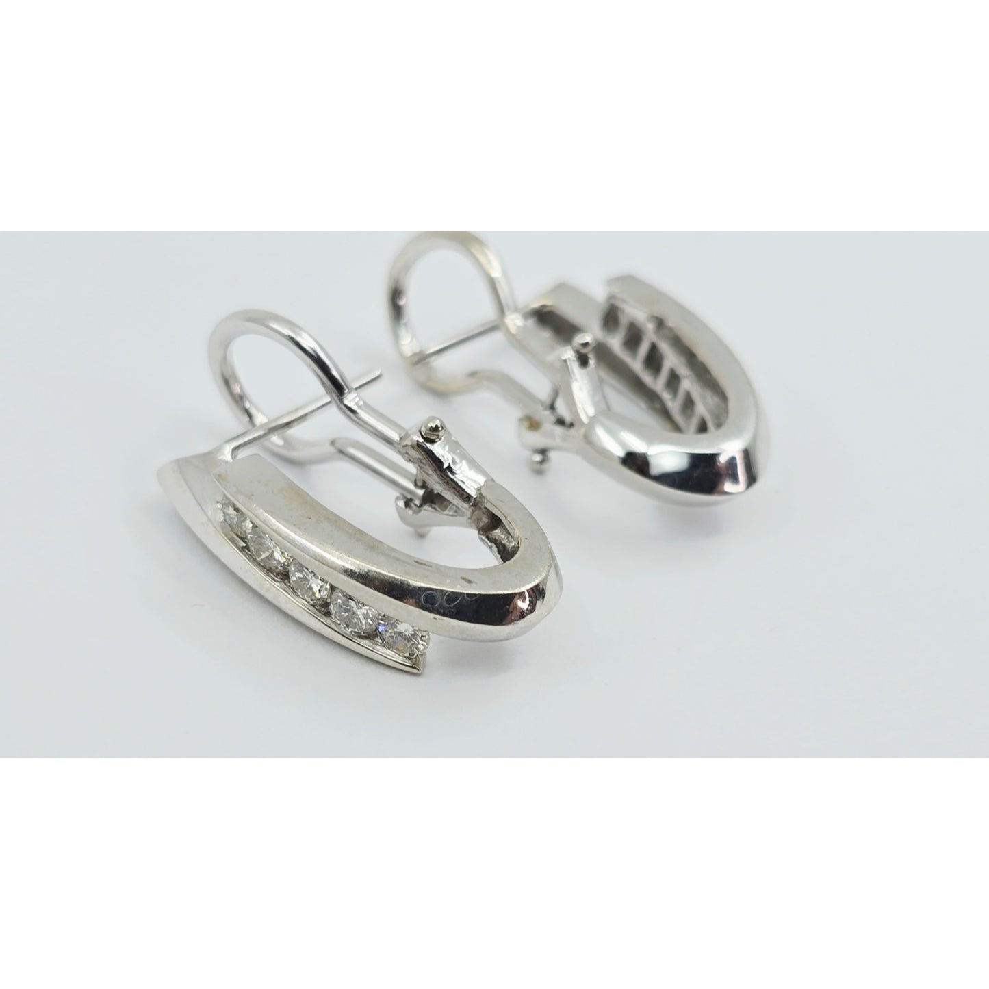 14K White Gold Diamond French Clip Earrings