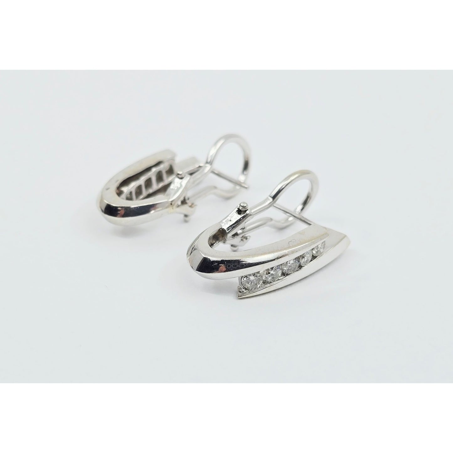 14K White Gold Diamond French Clip Earrings