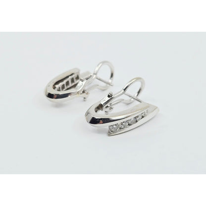 14K White Gold Diamond French Clip Earrings