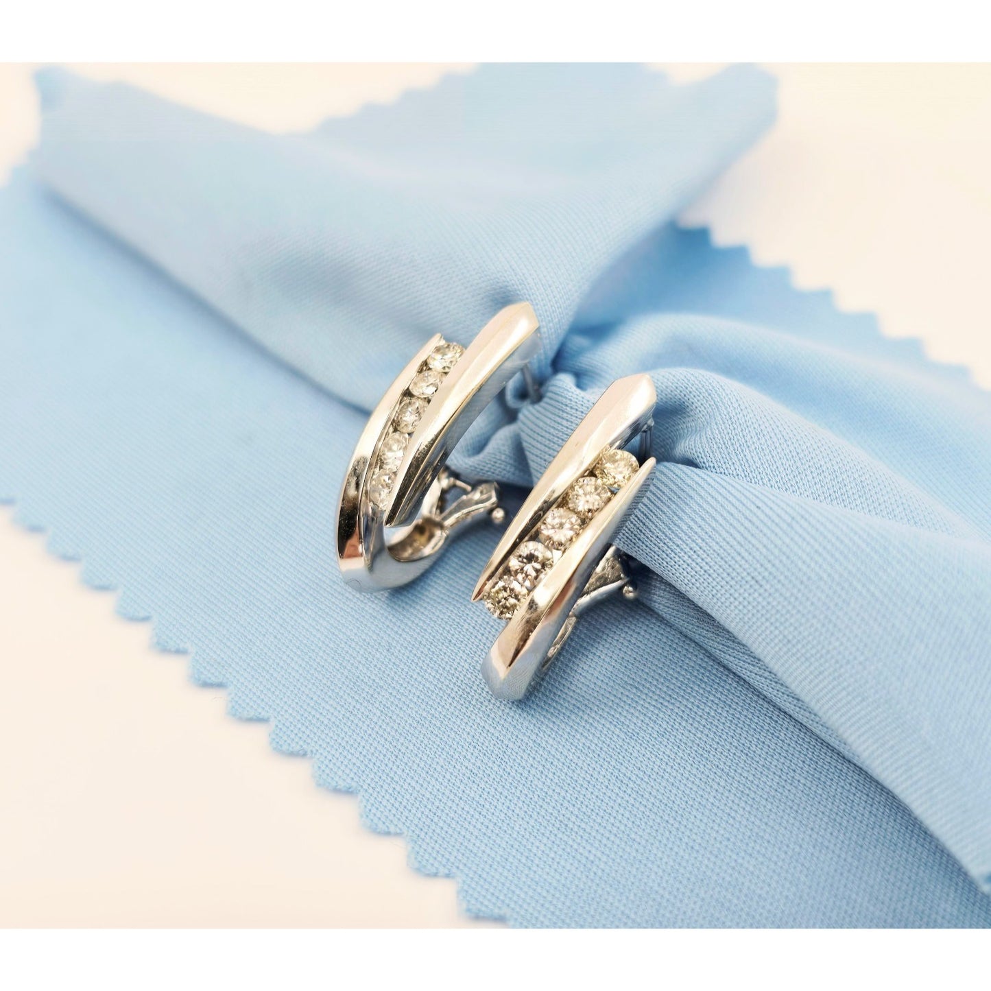 14K White Gold Diamond French Clip Earrings