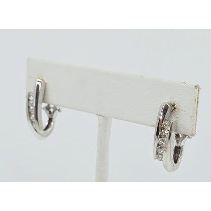 14K White Gold Diamond French Clip Earrings