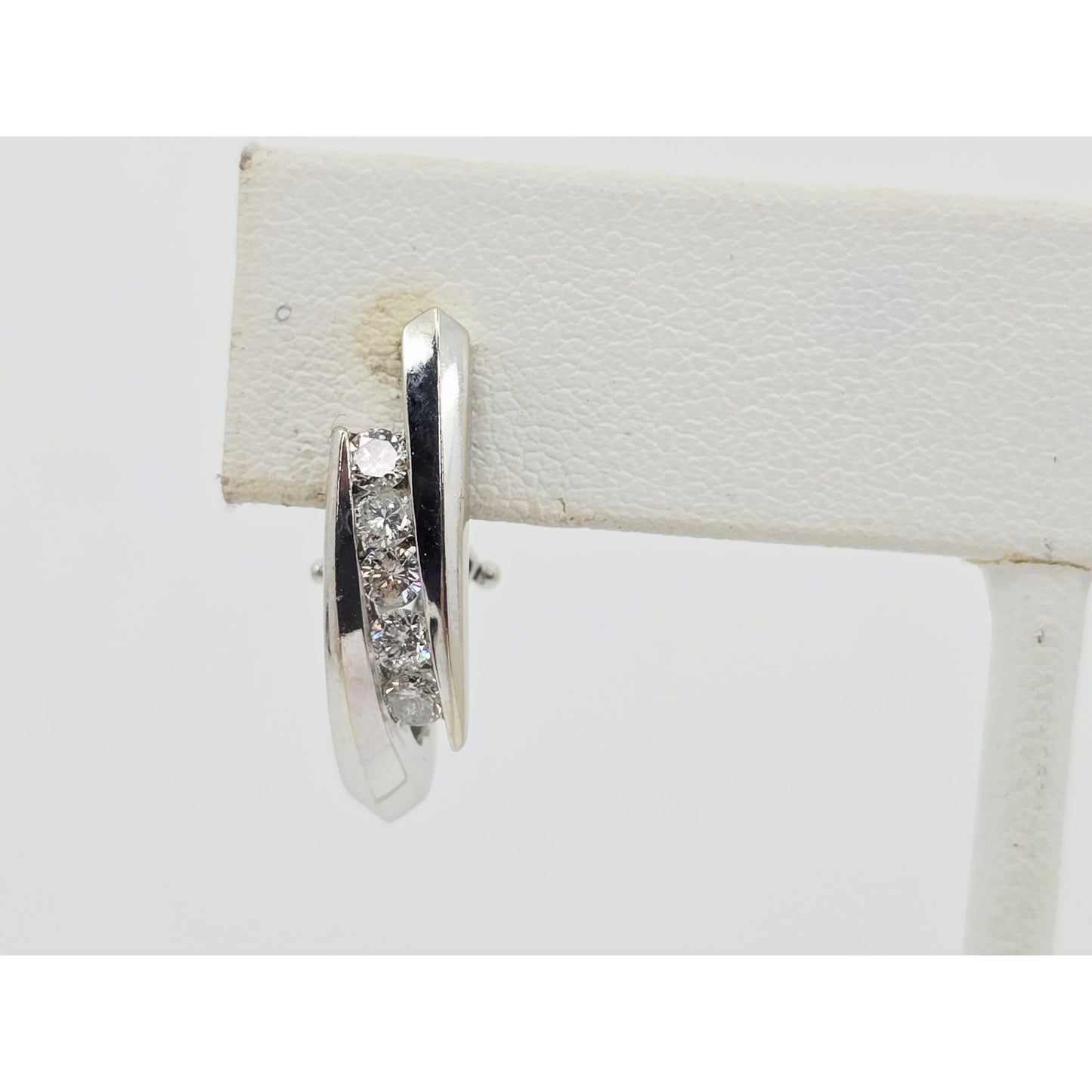 14K White Gold Diamond French Clip Earrings