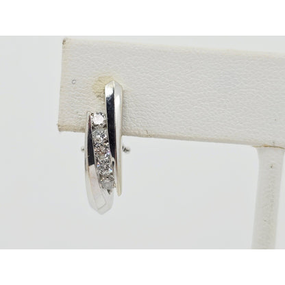 14K White Gold Diamond French Clip Earrings