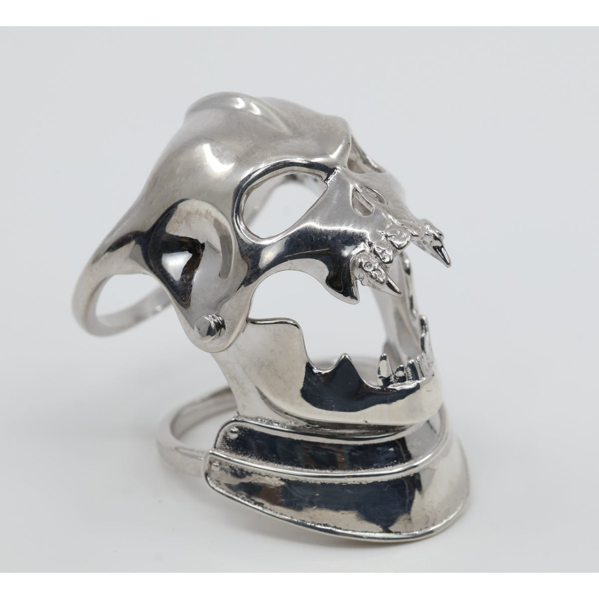 Sterling Silver 925 Medieval Demonic Skull Moving Jaw Ring