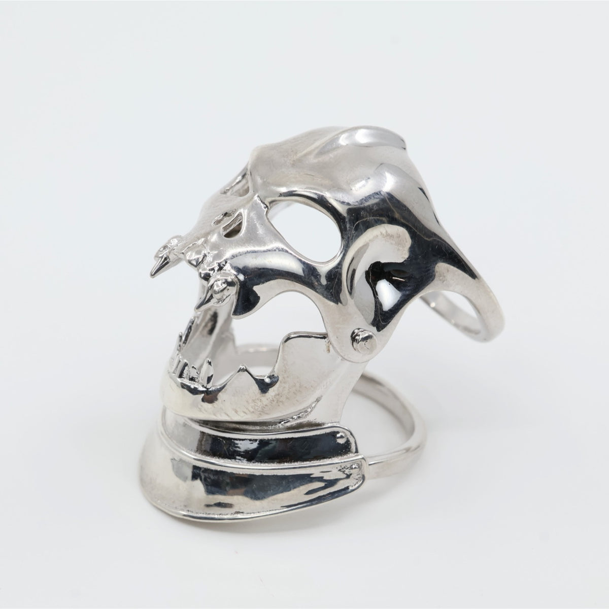 Sterling Silver 925 Medieval Demonic Skull Moving Jaw Ring