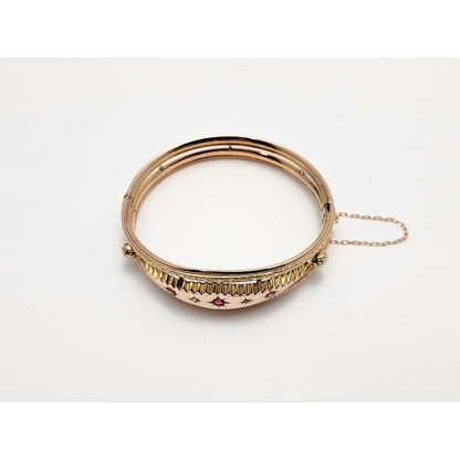 Vintage 9K Rose Gold Garnet & Diamond Bangle Bracelet