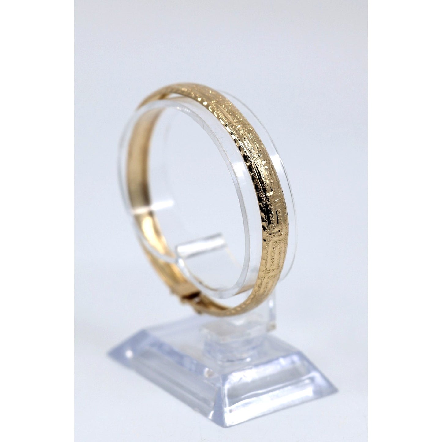14K Yellow Gold Diamond Cut Greek Key Bangle Bracelet