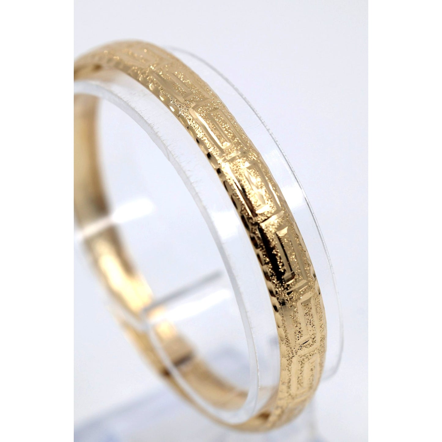 14K Yellow Gold Diamond Cut Greek Key Bangle Bracelet