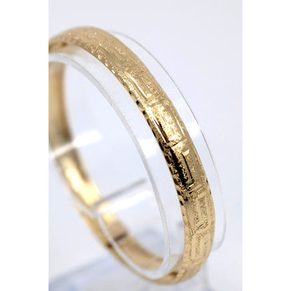 14K Yellow Gold Diamond Cut Greek Key Bangle Bracelet